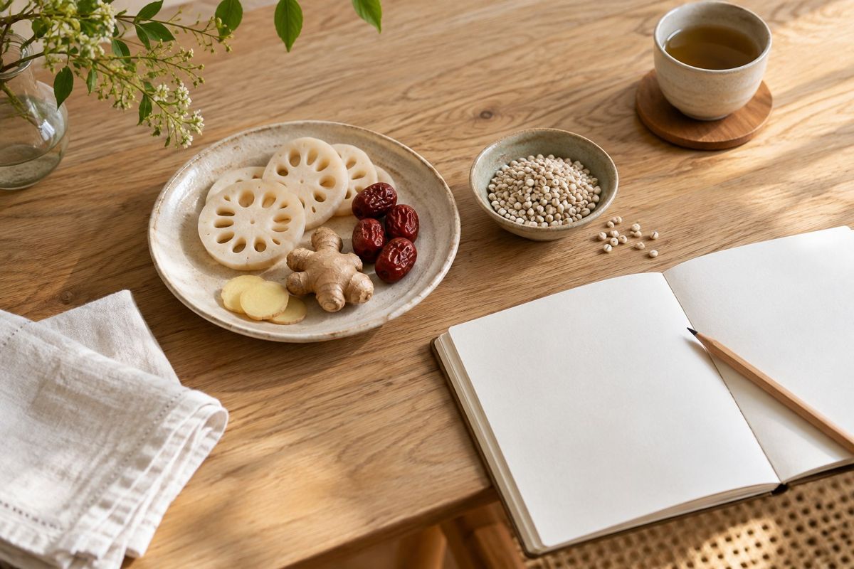 Warm tea and seasonal food on a table