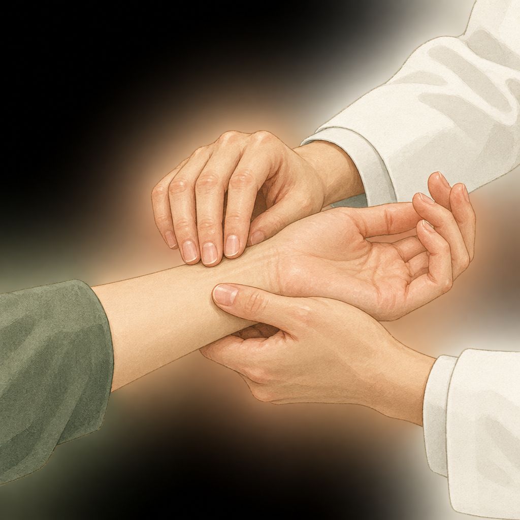 Pharmacist checking a client's pulse